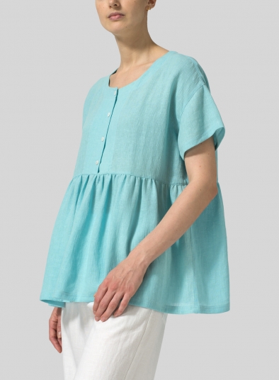 Linen Dropped Shoulder Round Neck Top