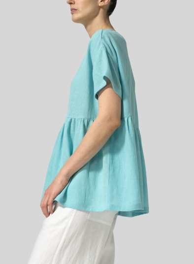 Linen Dropped Shoulder Round Neck Top