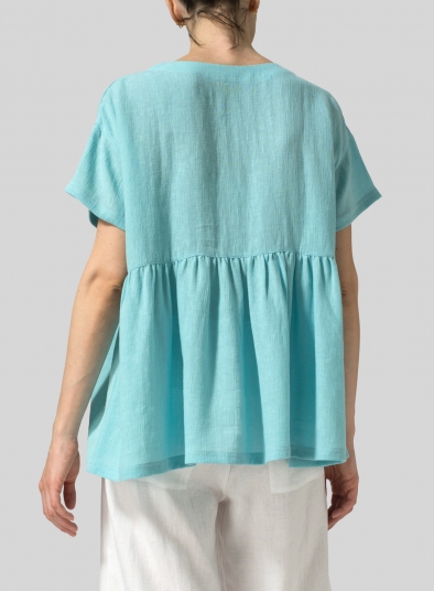 Linen Dropped Shoulder Round Neck Top