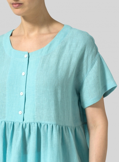 Linen Dropped Shoulder Round Neck Top