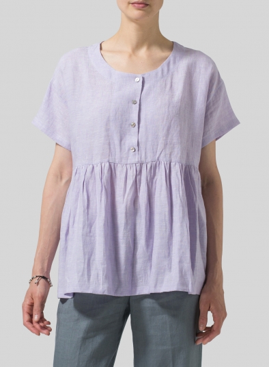 Linen Dropped Shoulder Round Neck Top