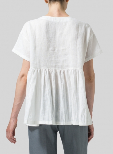 Linen Dropped Shoulder Round Neck Top