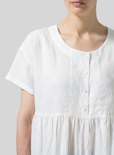 Linen Dropped Shoulder Round Neck Top