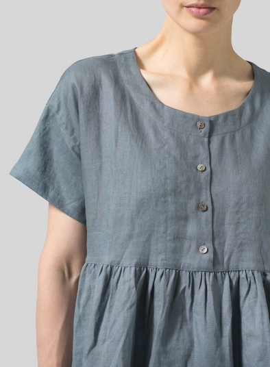 Linen Dropped Shoulder Round Neck Top