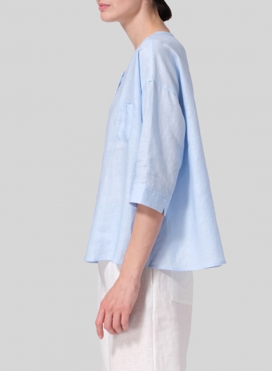 Linen Loose Fit Elbow Sleeves Blouse