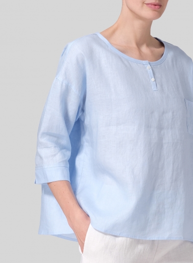 Linen Loose Fit Elbow Sleeves Blouse