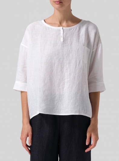 Linen Loose Fit Elbow Sleeves Blouse