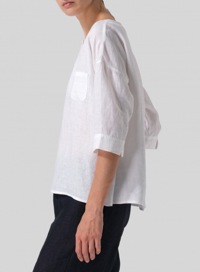 Linen Loose Fit Elbow Sleeves Blouse