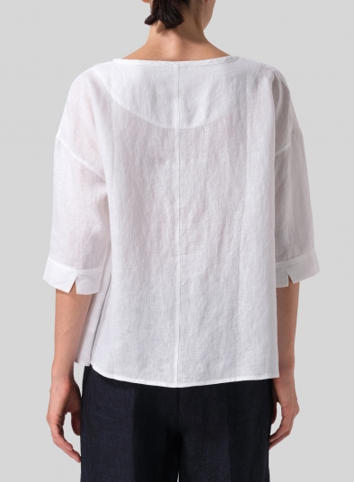 Linen Loose Fit Elbow Sleeves Blouse