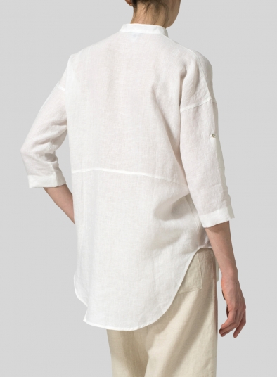 Linen Mandarin Collar Drop-shoulder Long Shirt