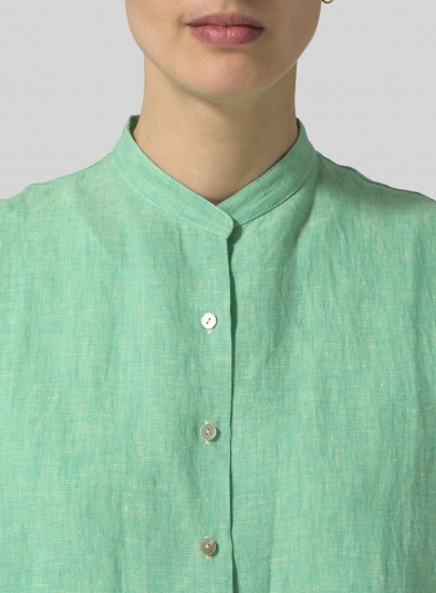 Linen Mandarin Collar Drop-shoulder Long Shirt