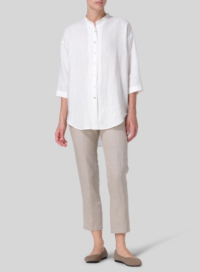 Linen Mandarin Collar Dropped shoulder Long Shirt