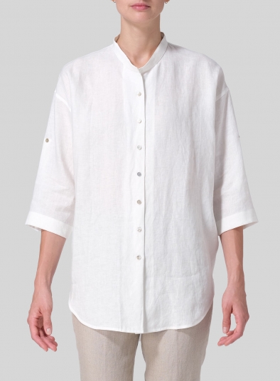 Linen Mandarin Collar Dropped shoulder Long Shirt