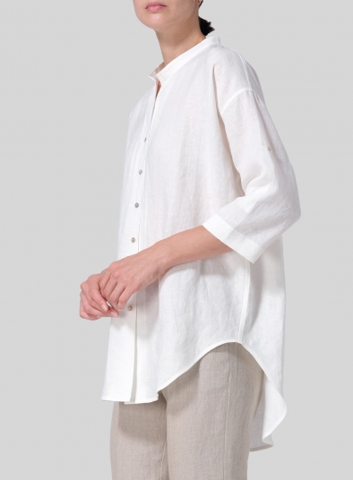 Linen Mandarin Collar Dropped shoulder Long Shirt