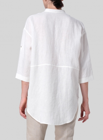 Linen Mandarin Collar Dropped shoulder Long Shirt