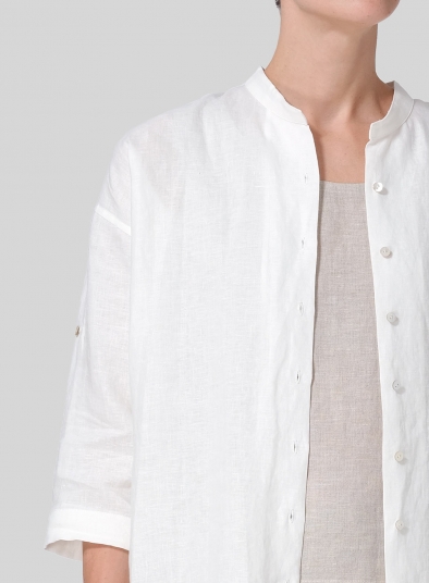 Linen Mandarin Collar Dropped shoulder Long Shirt