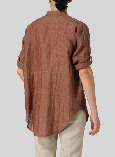 Linen Mandarin Collar Dropped shoulder Long Shirt