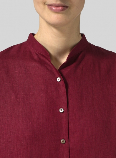 Linen Mandarin Collar Full Button Long Shirt