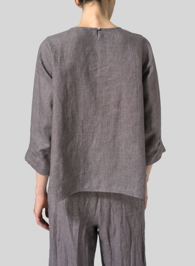 Linen Round Neck 3/4 Sleeve Top