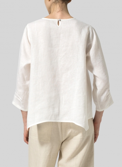 Linen Round Neck 3/4 Sleeve Top