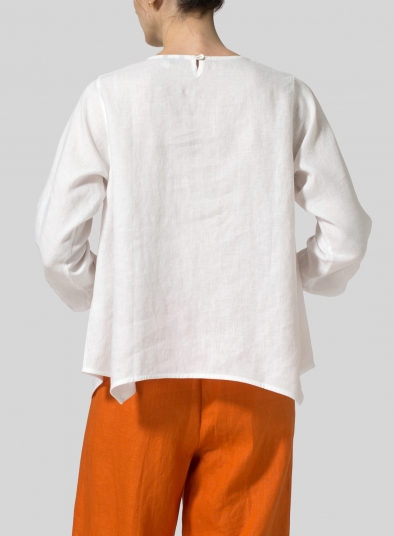 Linen Round Neck 3/4 Sleeve Top