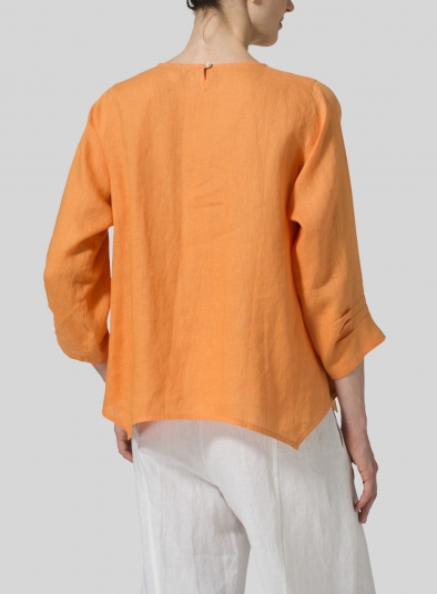 Linen Round Neck 3/4 Sleeve Top