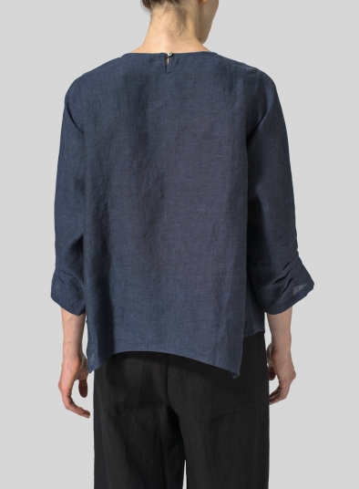 Linen Round Neck 3/4 Sleeve Top