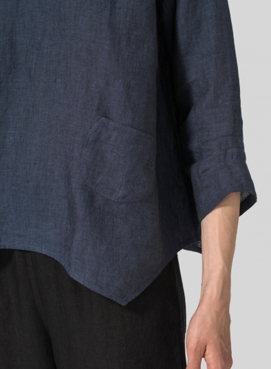 Linen Round Neck 3/4 Sleeve Top