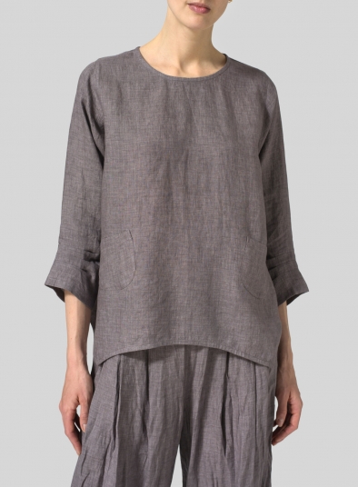 Linen Round Neck 3/4 Sleeve Top