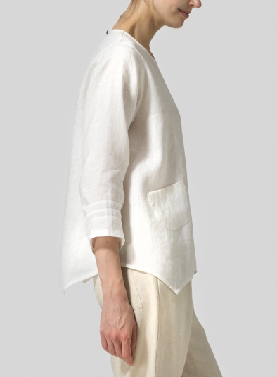 Linen Round Neck 3/4 Sleeve Top