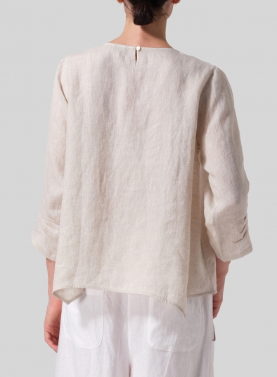 Linen Round Neck 3/4 Sleeve Top