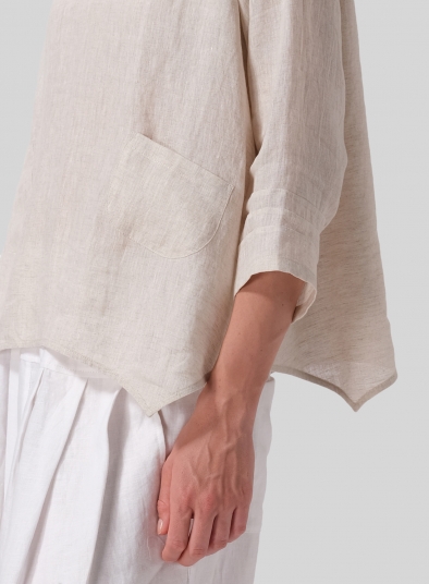 Linen Round Neck 3/4 Sleeve Top