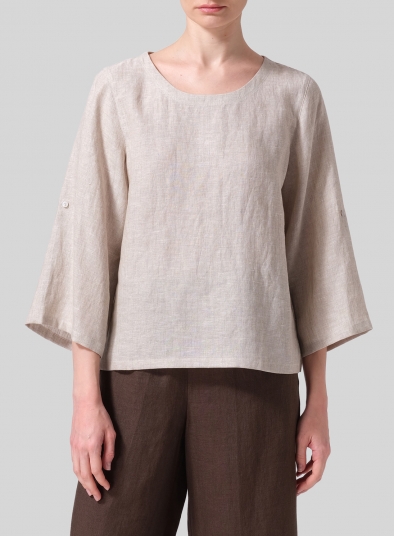 Linen Relaxed Fit Boat Neck Top