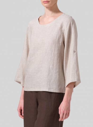 Linen Relaxed Fit Boat Neck Top