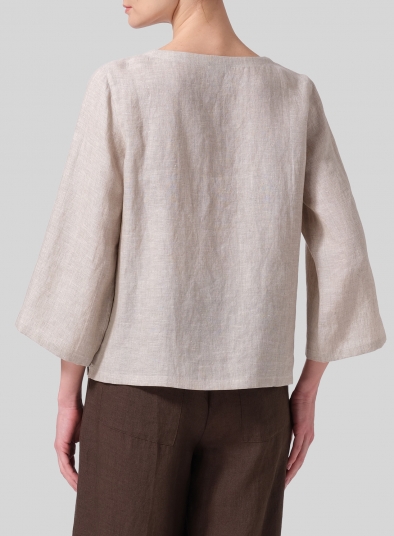 Linen Relaxed Fit Boat Neck Top