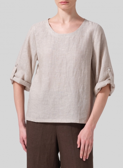 Linen Relaxed Fit Boat Neck Top