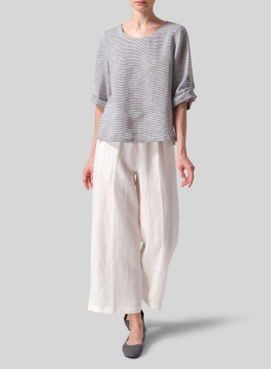 Linen Relaxed Fit Boat Neck Top