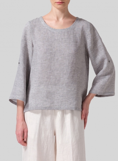 Linen Relaxed Fit Boat Neck Top