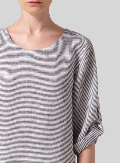 Linen Relaxed Fit Boat Neck Top