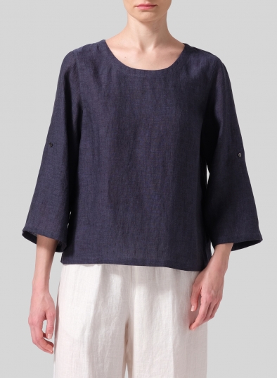 Linen Relaxed Fit Boat Neck Top