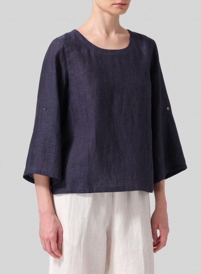 Linen Relaxed Fit Boat Neck Top