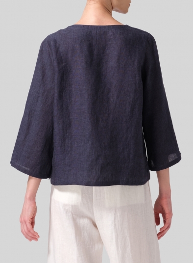 Linen Relaxed Fit Boat Neck Top