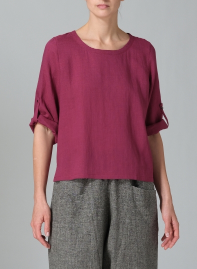 Linen Relaxed Fit Boat Neck Top
