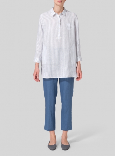 Linen Straight Cut Half Button-front Shirt