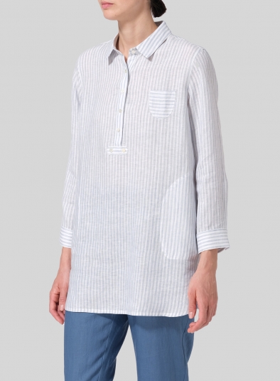 Linen Straight Cut Half Button-front Shirt
