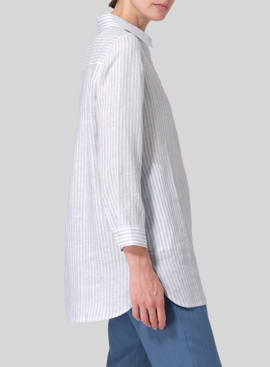 Linen Straight Cut Half Button-front Shirt