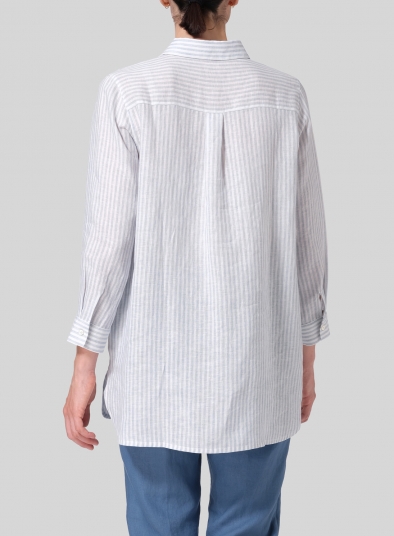 Linen Straight Cut Half Button-front Shirt