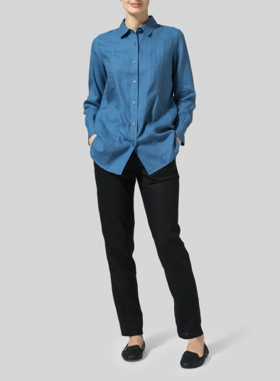 Linen Long Sleeve Uneven Hem Shirt
