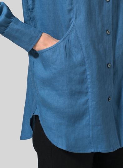 Linen Long Sleeve Uneven Hem Shirt