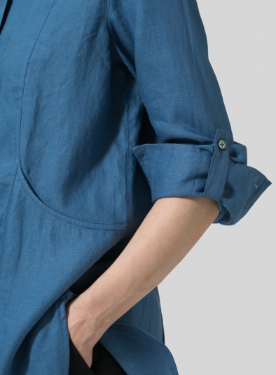 Linen Long Sleeve Uneven Hem Shirt